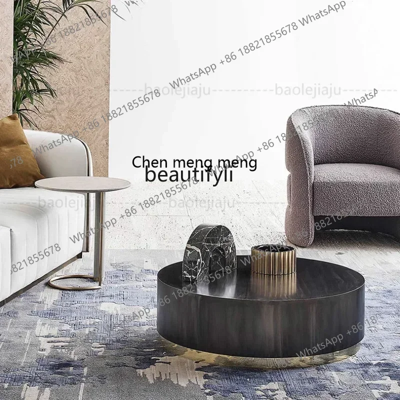 ss7486 مكتب المبيعات الإيطالية طاولة جانبية بسيطة الهندي الأخضر الرخام طاولة شاي مستديرة شقة صغيرة غرفة المعيشة علامة زاوية جلدية #3