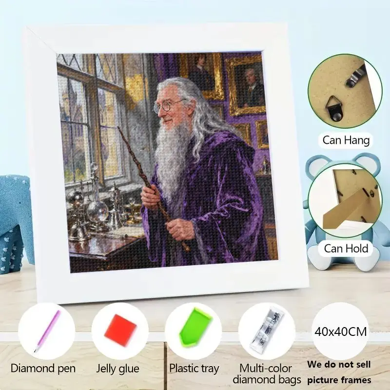 Kit de pintura de diamante 5D DIY, retrato de Harry Potter Albus Dumbledore, mago de sabiduría con varita para personas mayores, Rhinesto redondo completo, 1 ud.