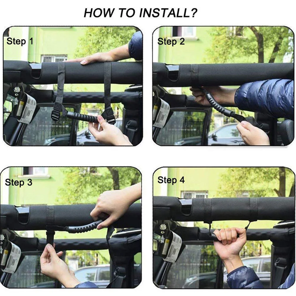 

2pcs Black Roof Interior Handlebar For Durable Nylon Car Safety Grip Handle Roll Bar Grab Support