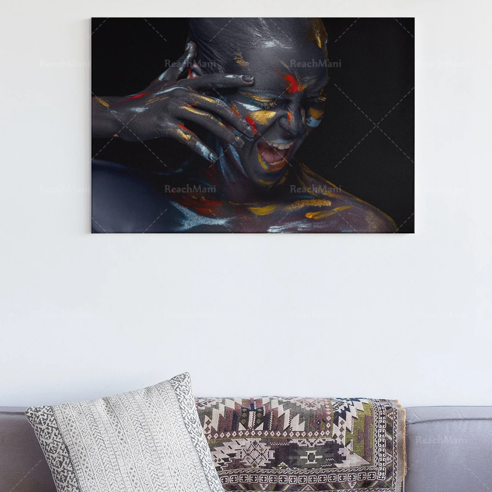 Black woman african american art print, afro screaming boho modern ethnic abstract, boho home decor poster