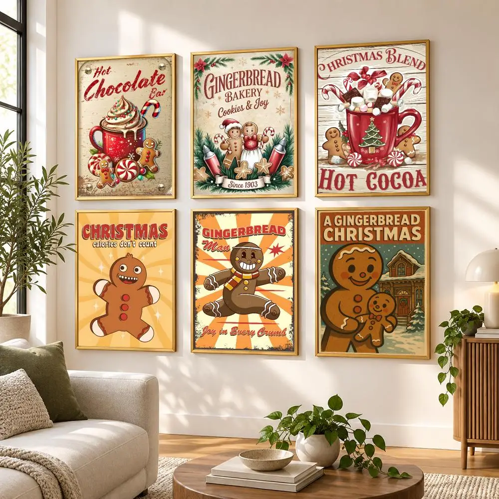 Vintage Winter Christmas Gingerbread Poster HD art sticky wall waterproof home living room bedroom bar aesthetic decoration