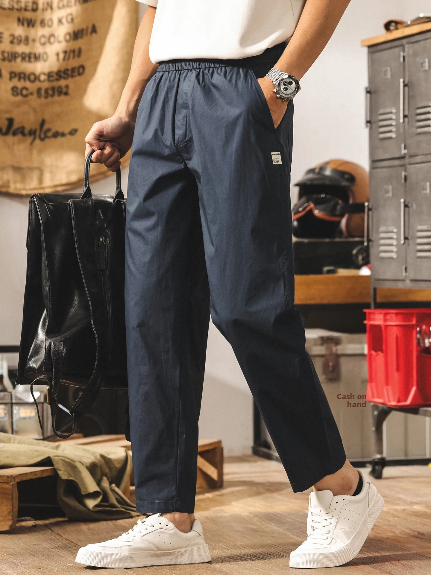 

American Retro Loose Fit Summer Thin Ice Silk Casual Pants for Men in k Blue Straight Leg Long Trousers Faionable Brand