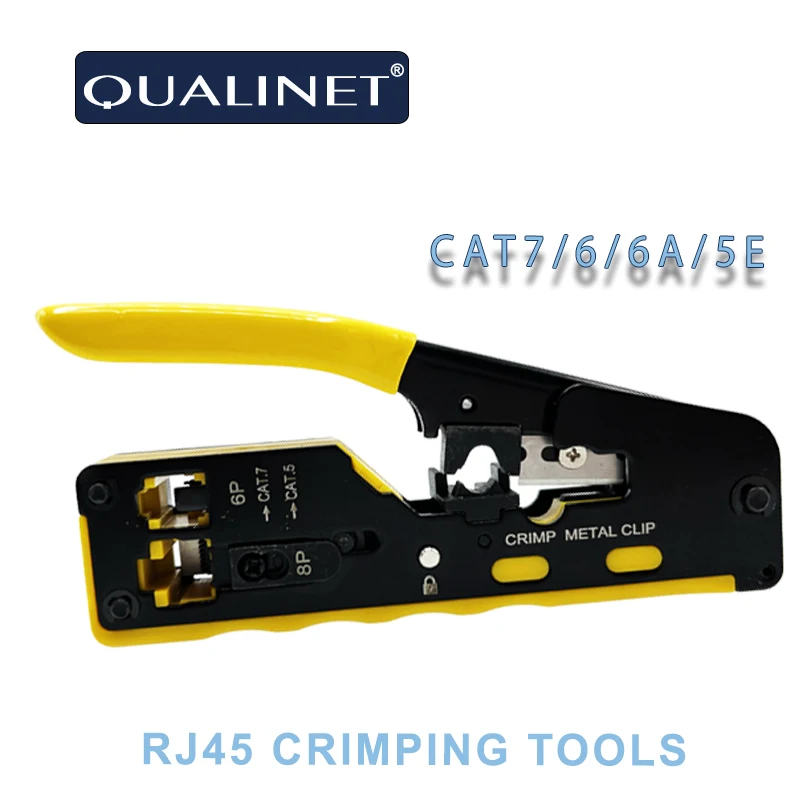 

QUALINET RJ45 Wire Cutter Crimping Pliers Tools for Cat 7 6 6A 5E Versatile All-in-one Pass Through Crimp Modular Connector