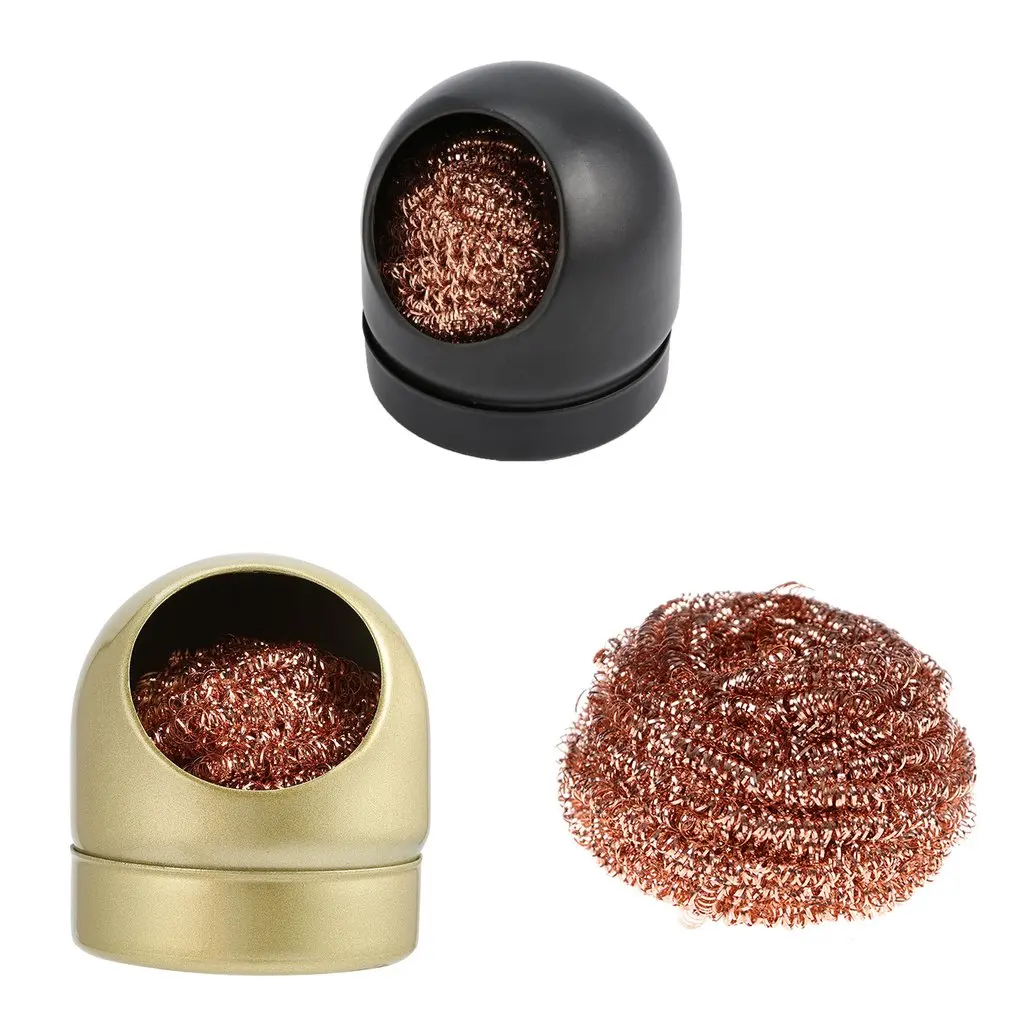 Fio de metal com suporte conjunto soldagem desoldering solda ponta do ferro dross cleaner limpeza bola de aço malha filtro estanho remover