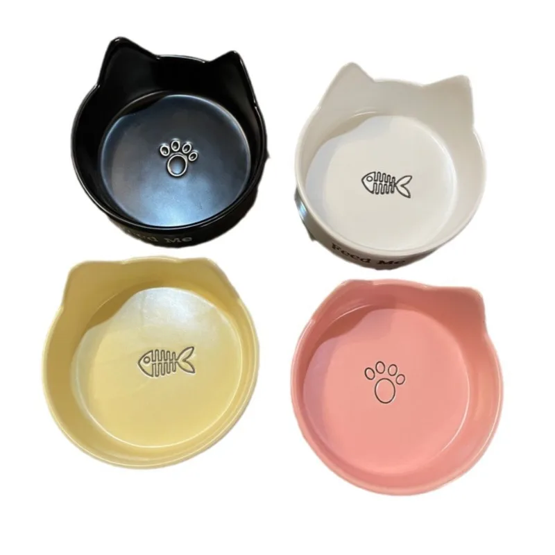 

Ceramic cat bowl, black ceramic pet bowl, flat bottom anti-knock bowl