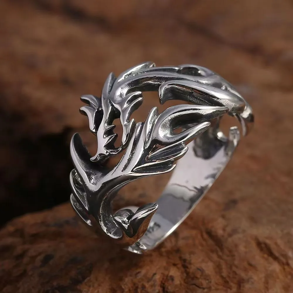 

Goth Double Layer Dragon Couple Rings Fashion Retro Stainless Steel Thorns Punk Open Ring for Men Women Y2k Finger Jewelry