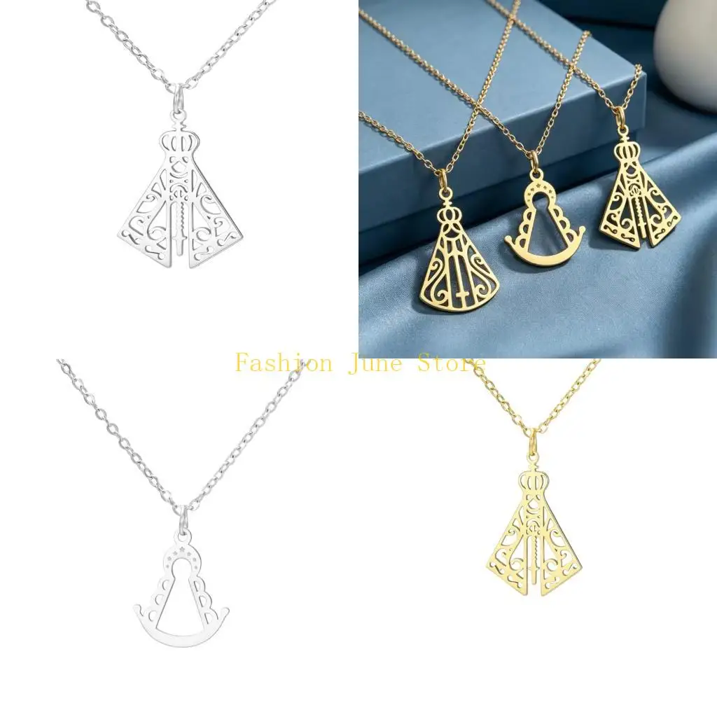 N5KA Stainless Steel Link Chain Necklace with an Openwork Pendant Design
