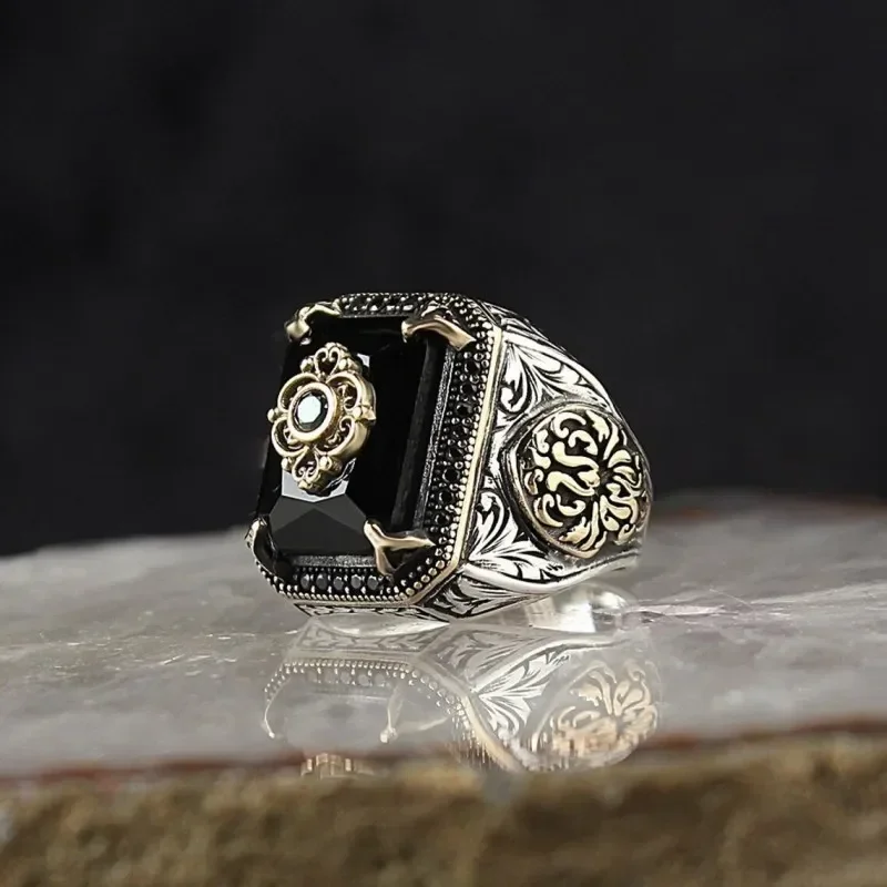 Bague de Bergame de Style Ethnique Rétro pour Homme, Incrustée de Zcomprend Bleu de Mer