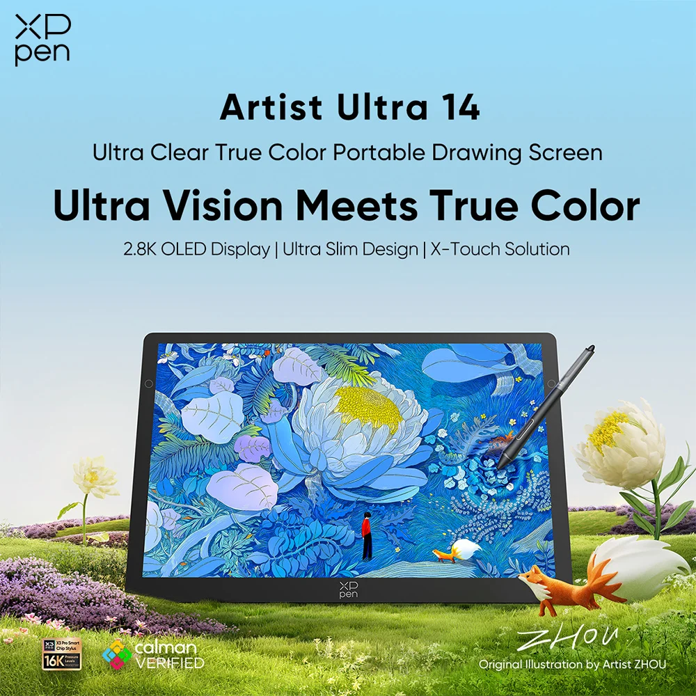 XPPen Artist Ultra 14 OLED 2.8K Grafiktablett-Monitor, Zeichenmonitor mit Stift, 16384 Druckstufen, für Windows, Mac und Android.