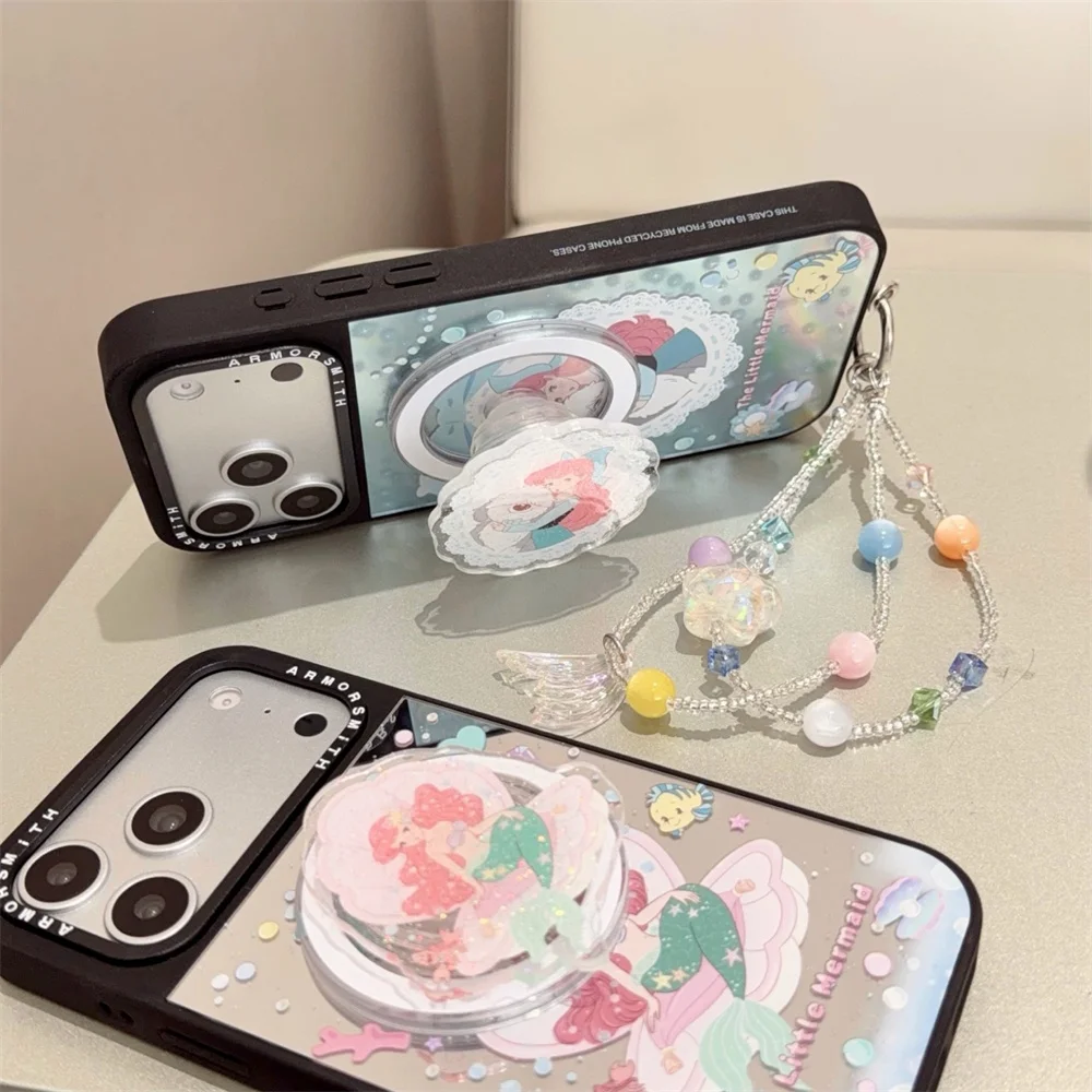 Cute Cartoon Mermaid Magnetic Phone Case for Samsung Galaxy S24 S23 Ultra S25 Plus S26 Cover With Magsafe Stand Chain Kawaii Cas view 5
