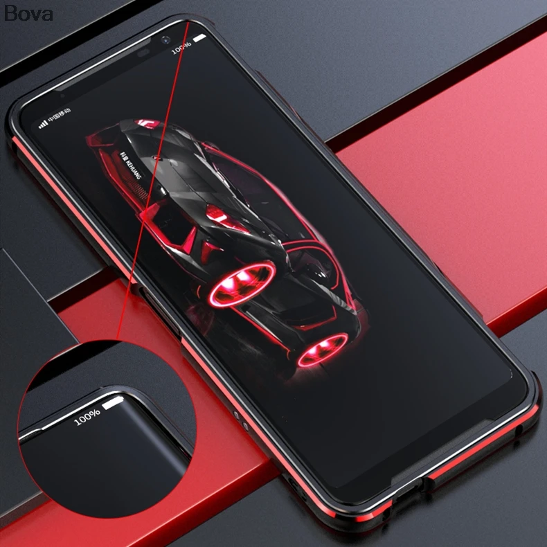 Case For ROG Phone3 Luxury Deluxe Ultra Thin aluminum Bumper for Asus ROG Phone 3 ZS661KS + 2 Film (1 Front +1 Rear)