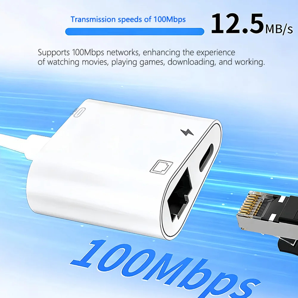 Lightning to Network Card RJ45 Lightning 3 in 1 Adapter For iPhone 14 13 12 11 Pro to Ethernet Charging Data Transfer Adapter