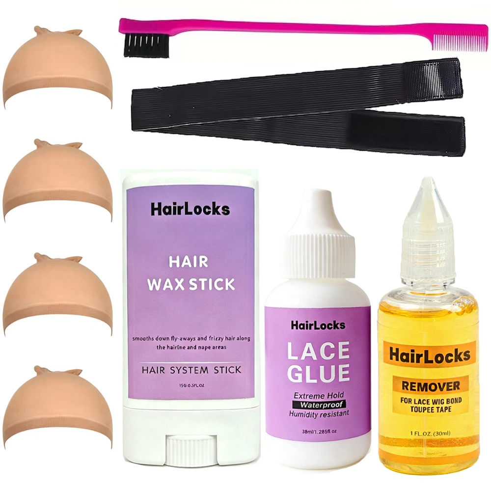 9PCS Wig Glue Set for Front Lace | White Glue and Remover |  Wax Stick With Edge brush | Lace glue Kit for Wig Installation set
