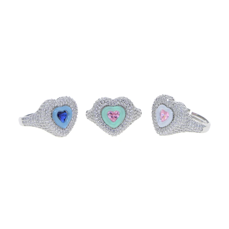 2023 Valentine\'s Day Gift New Design Micro Pave CZ Pastel Enamel Heart Shaped Wedding Ring For Lower