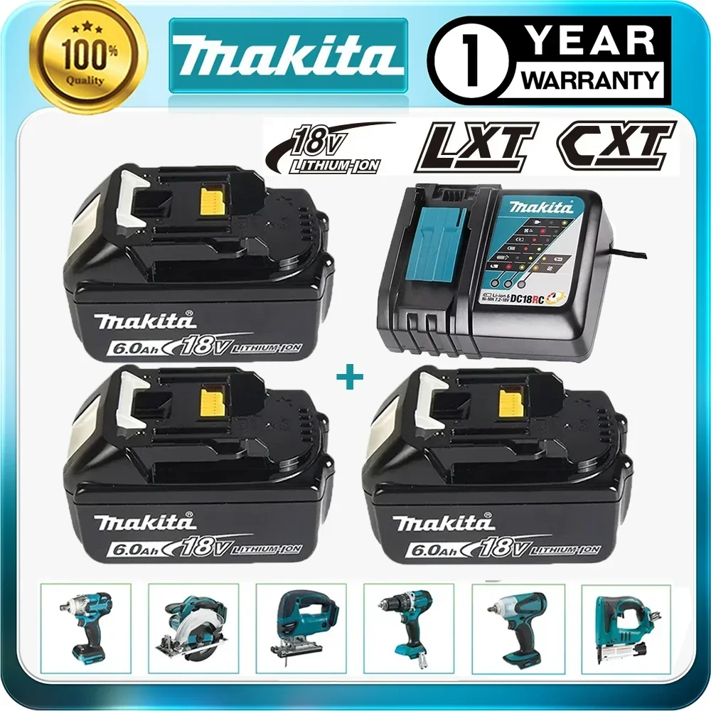 

100% original Makita 18V 6.0Ah rechargeable power tool battery with LED charger replacement LXT BL1860B BL1860 BL1850