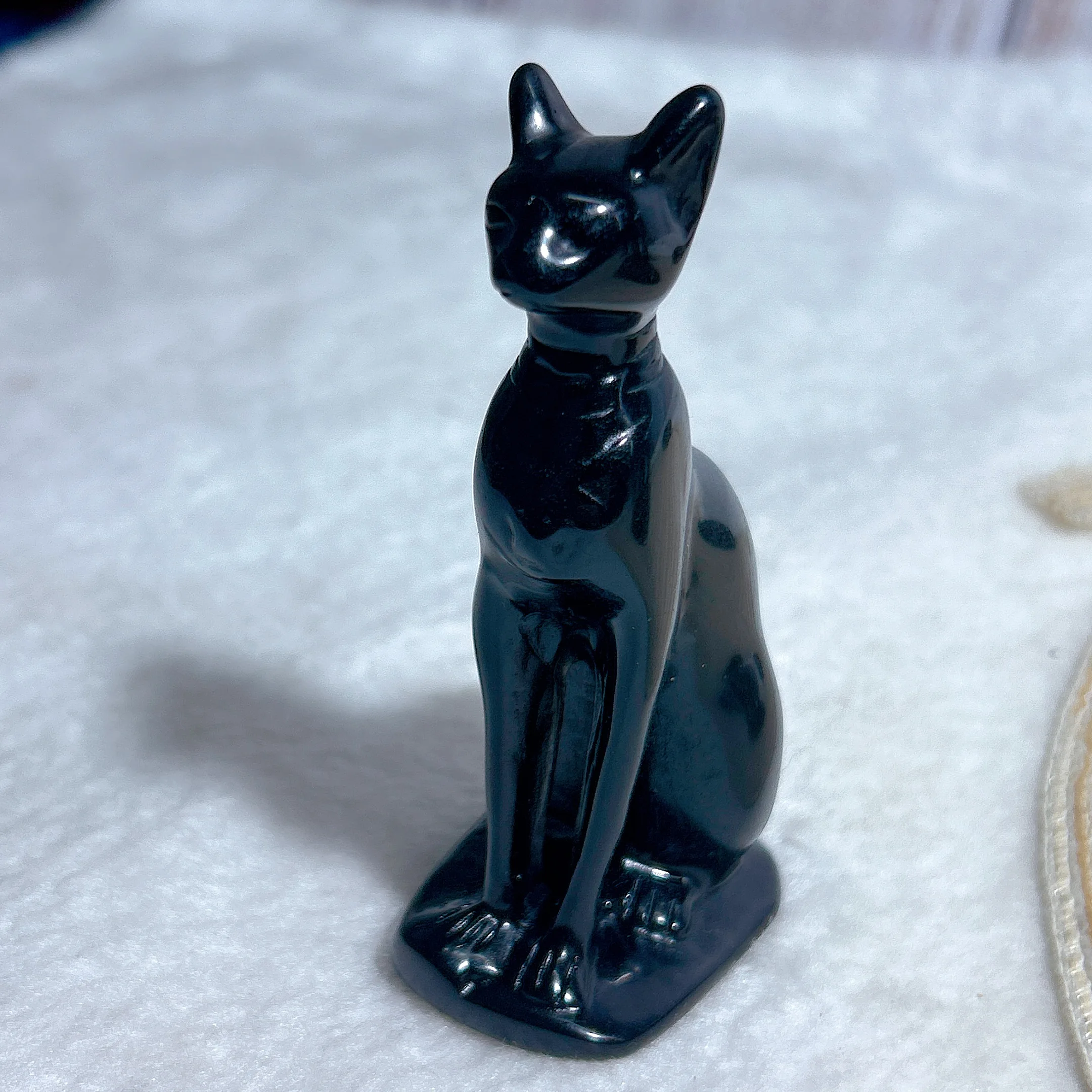 Healing High Quality Natural Crystals Middle-size Black Obsidian Egyptian Cat Carved Mineral Home Decorations Room Decor Gift