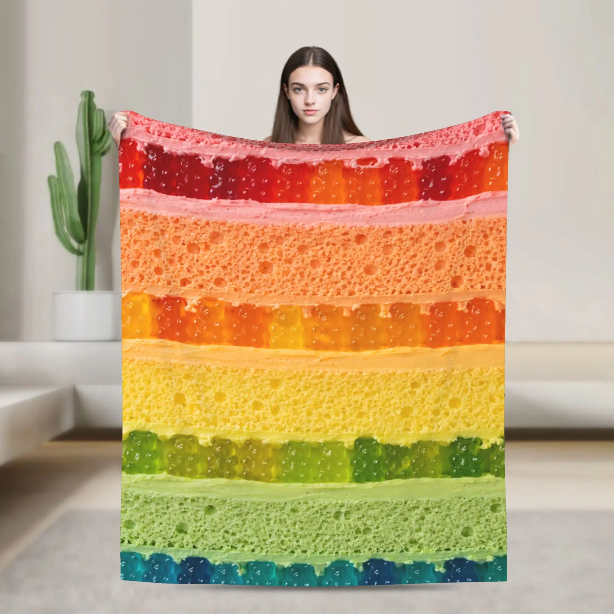 Hot Food Knitted Blankets Rainbow Cake Flannel Throw Blankets Summer Air Conditioning Printed Soft Warm Bedsprea,
