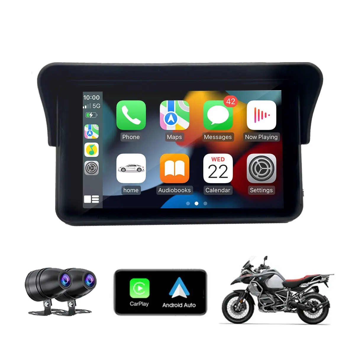 KARADAR 7 Inch Newest Touch Screen Motorcycle Navigation IPX7 Waterproof Apple Carplay Android Auto with 1080P Dual Lens Dashcam