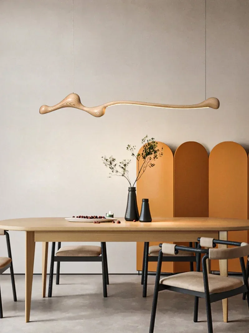 Modern Wood Pendant Lights Dimmable Indoor Home Decoration Hanging Lamp Kitchen Island Dining Living Room Office LED Chandelier