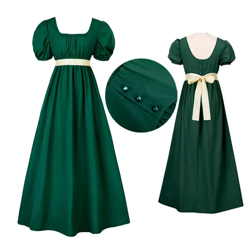 فستان نسائي بأكمام منفوشة مكشكشة مع وشاح ساتان ، خصر إمبري ، فستان حفلة شاي