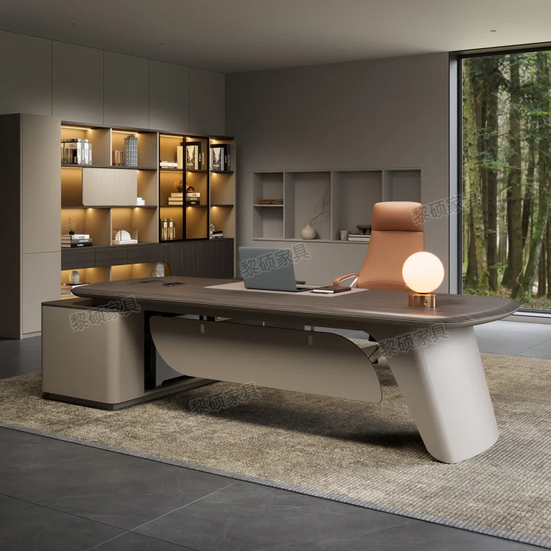 

Двухмоторный офисный компьютерный стол и стул в стиле Executive, простой современный дизайн класса люкс, лакированные, вакуумформованные.