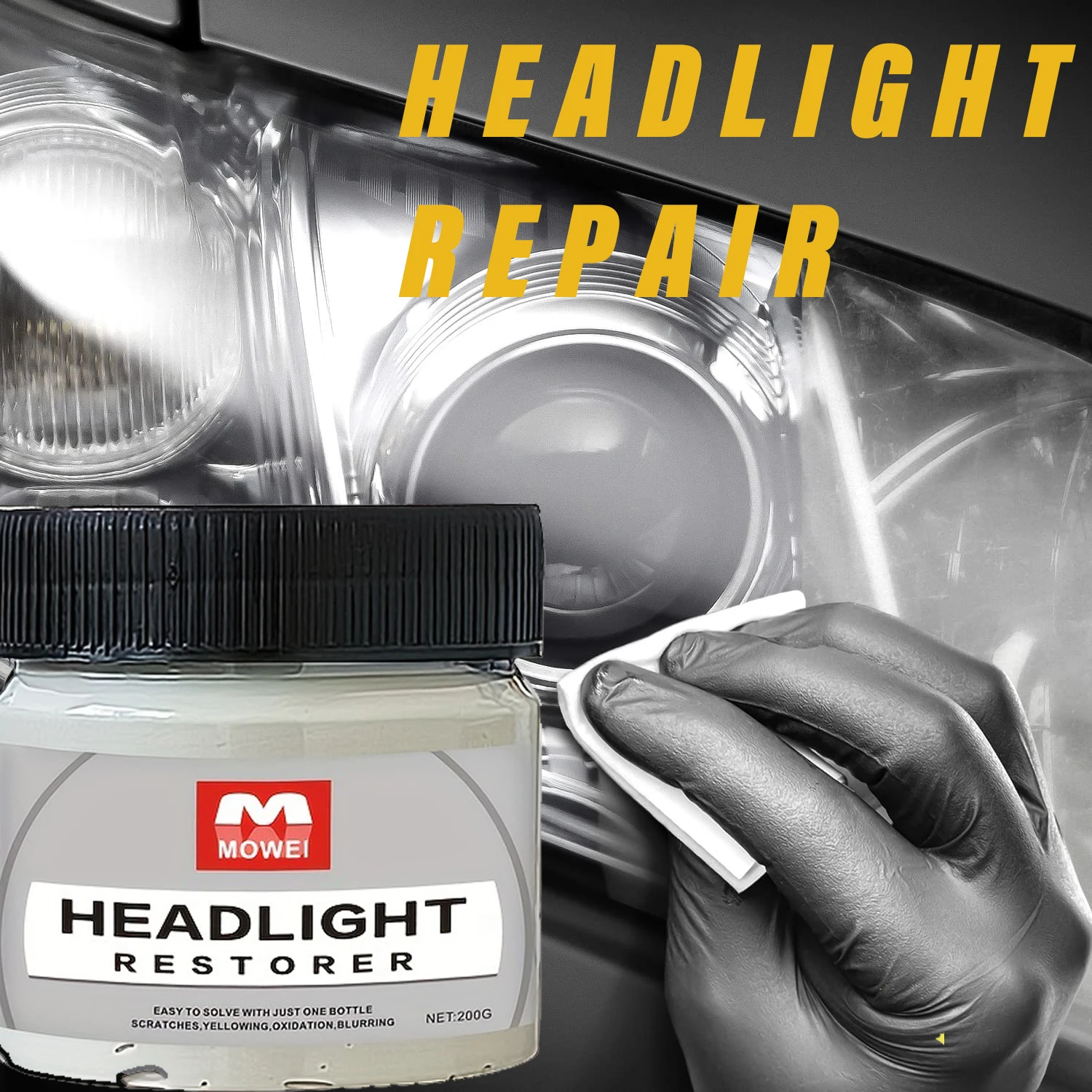 Car Headlight Restoration Kit - Oxidation & Scratch Remover, Crystal Clear Coating for Brighter Vision