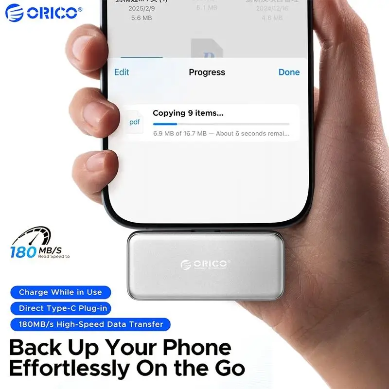 ORICO FlashPod Mini PSSD 64 ГБ/128 ГБ/256 ГБ Портативный SSD ProRes Поддержка прямой разъем Быстрая зарядка для Dashcam Mac ПК iPhone 16/15