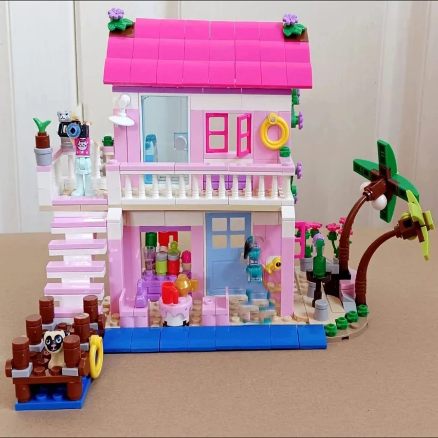 474 pçs amigos cidade casa férias de verão à beira-mar villa apartamento blocos de construção figuras brinquedos diy para crianças meninas presente natal