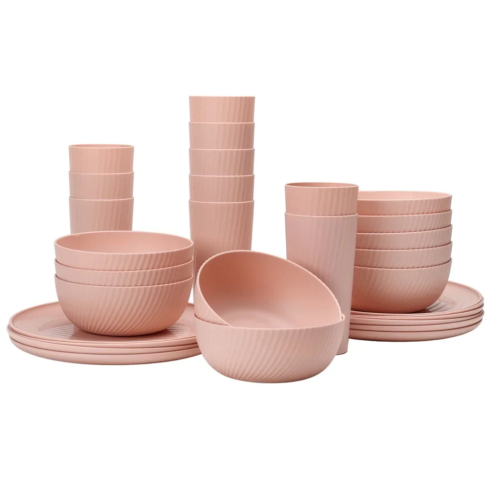 30-Piece Pink Swirl Dinnerware Set 2
