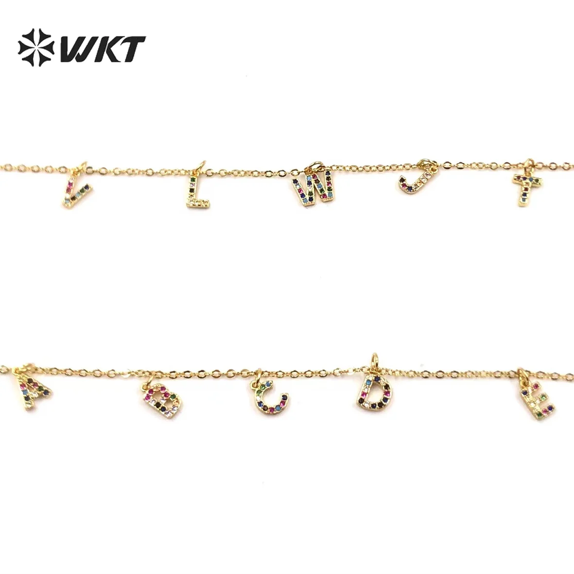 WT-N1361 Simple Colorful Letter Choker Cubic Zircon Necklace Women Fashion Moon Crystal Indian Agates Jewelry Double Necklace