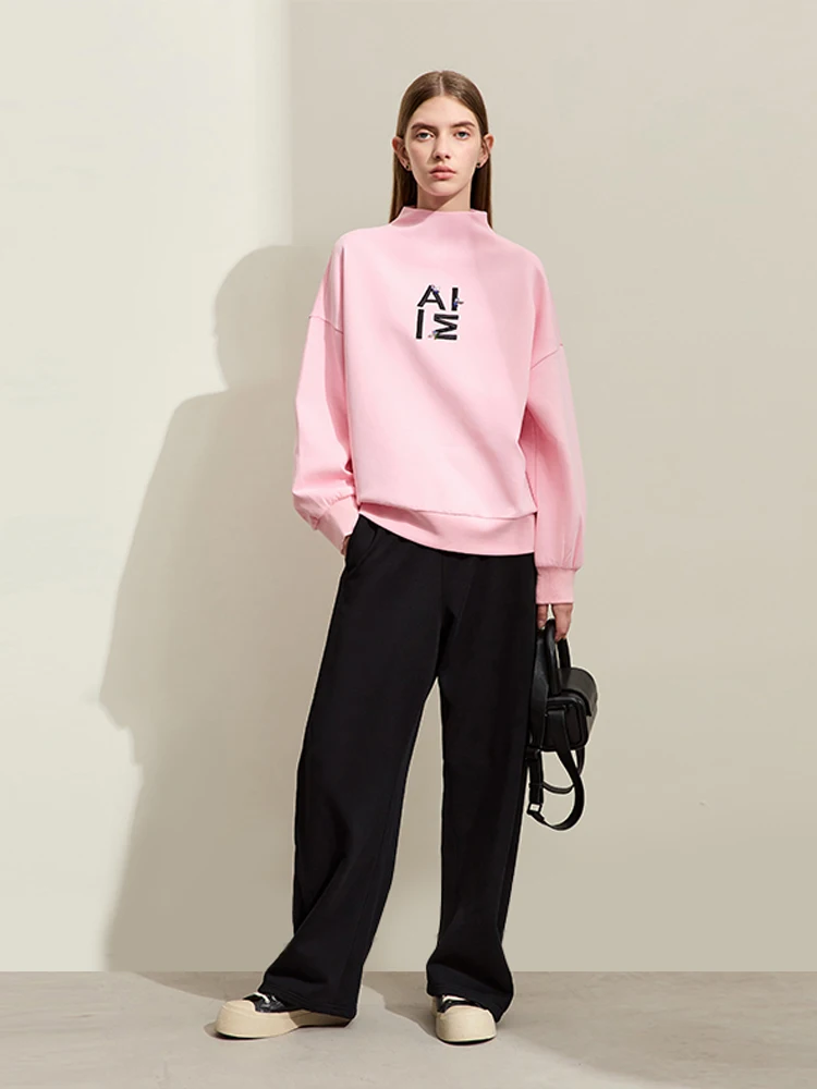 AMII-Sudadera con capucha minimalista para mujer, ropa de calle con bordado de letras, Top holgado de manga caída, primavera 2024, novedad de