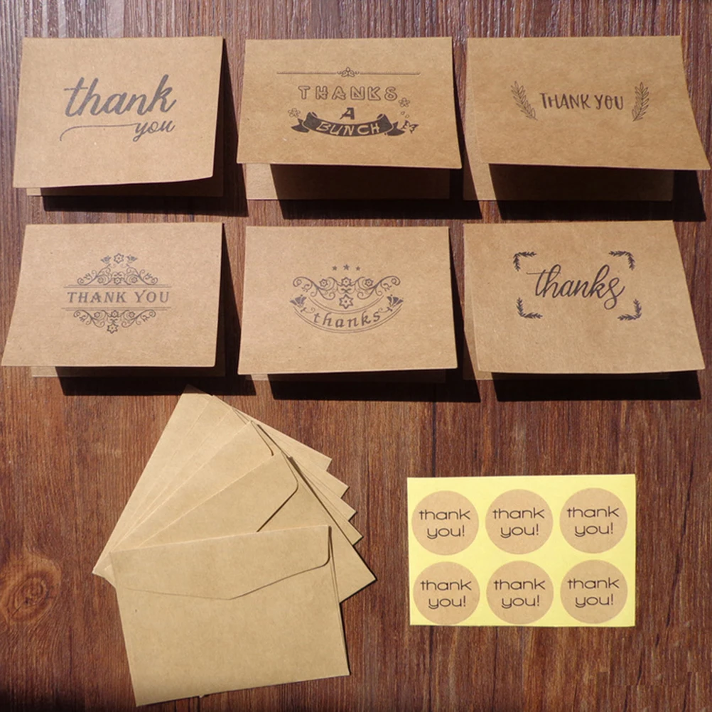 

18pcs Retro Thanks Card Set Kraft Paper Greeting Party Gift Invitation Handwriting Note Cards Thank You Stationery