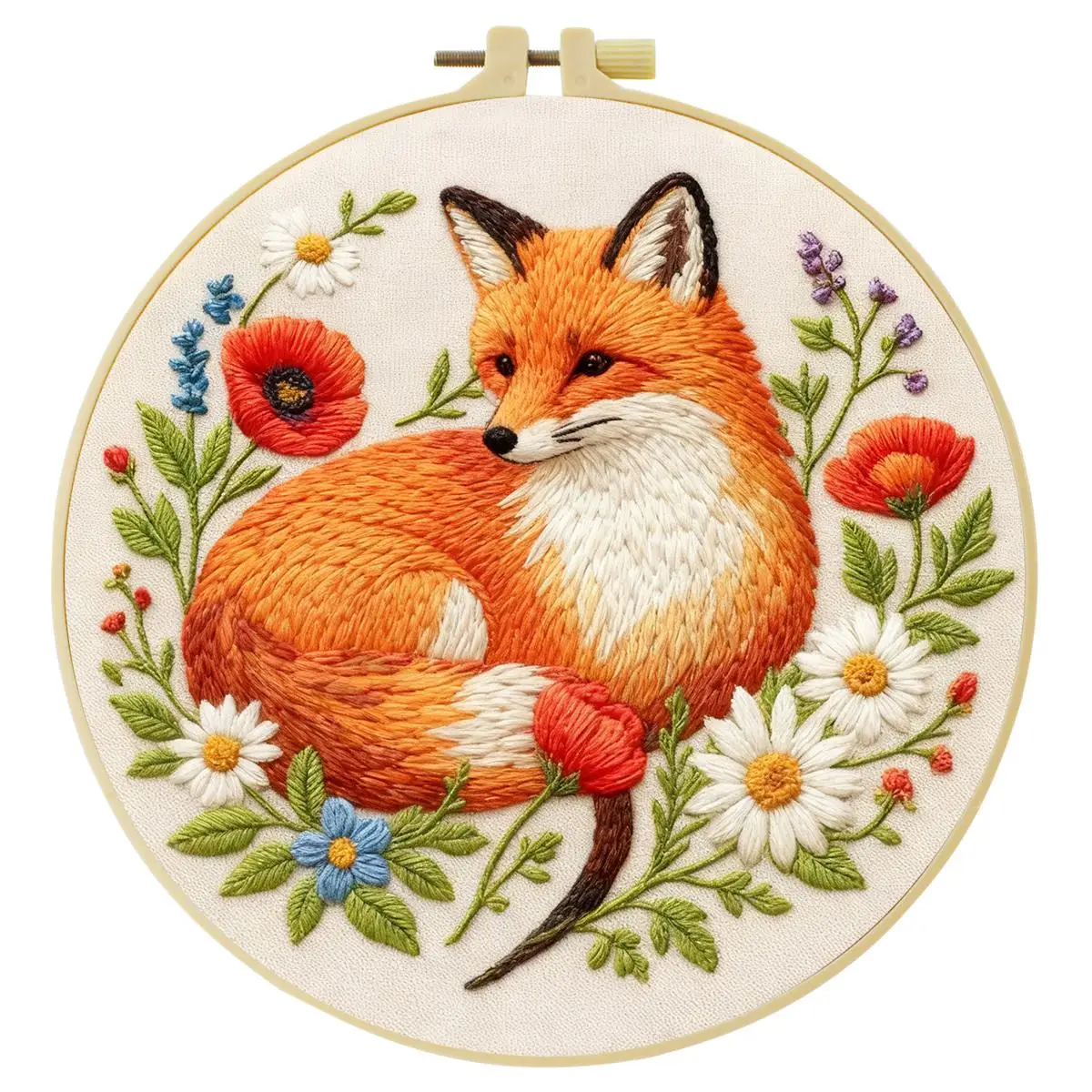 1 Stück 20X20CM/15X15CM 7,87/6,3 Zoll Tier - Fuchs Stickerei Starter-Kit DIY-Kit DIY-Stickerei-Set Handarbeiten Heimdekoration – Detail 4