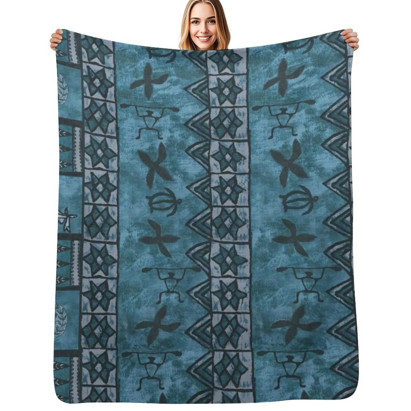 

Vintage Hawaiian Tapa Ocean Blue Throw Blanket Cute Plaid Cute Blankets Sofas Of Decoration Camping Blankets