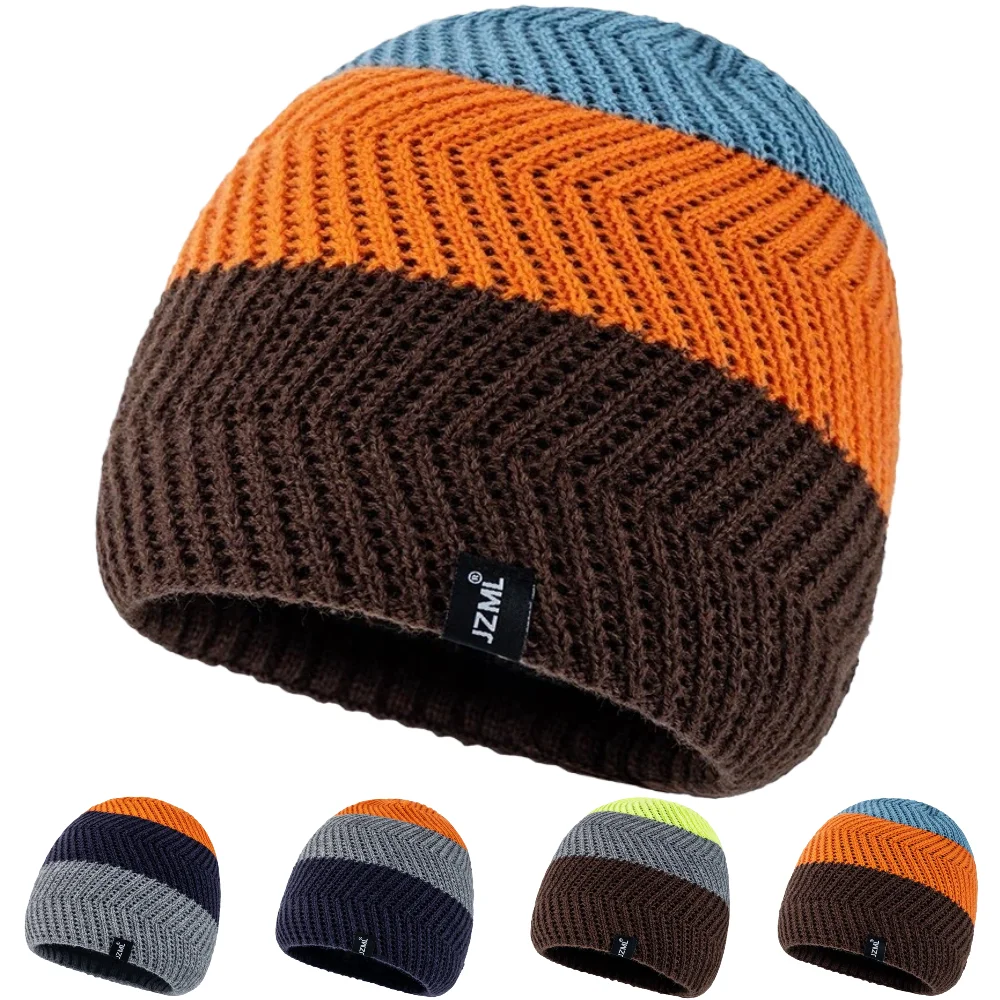Neue JZML Label Decor Beanie Unisex Casual Chic Winter Hut Bunte Streifen Winter Warme Gestrickte Hut Outdoor Ski Sport Caps
