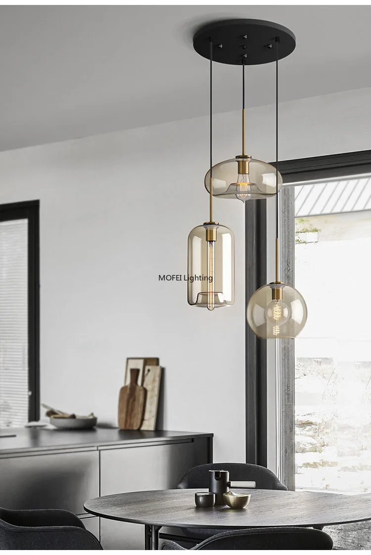 Art Industrial Retro E27 Glass Pendant Light Nordic Loft Chandelier Kitchen Restaurant Minimalist Hanging Lamp Suspension LED