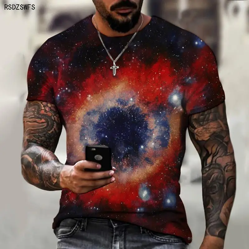 Tops for Summer and Spring Universe Milky Way Galaxy 3D Printing Men's Oversized T-shirt 2021 Fashion Short-sleeved Top Street