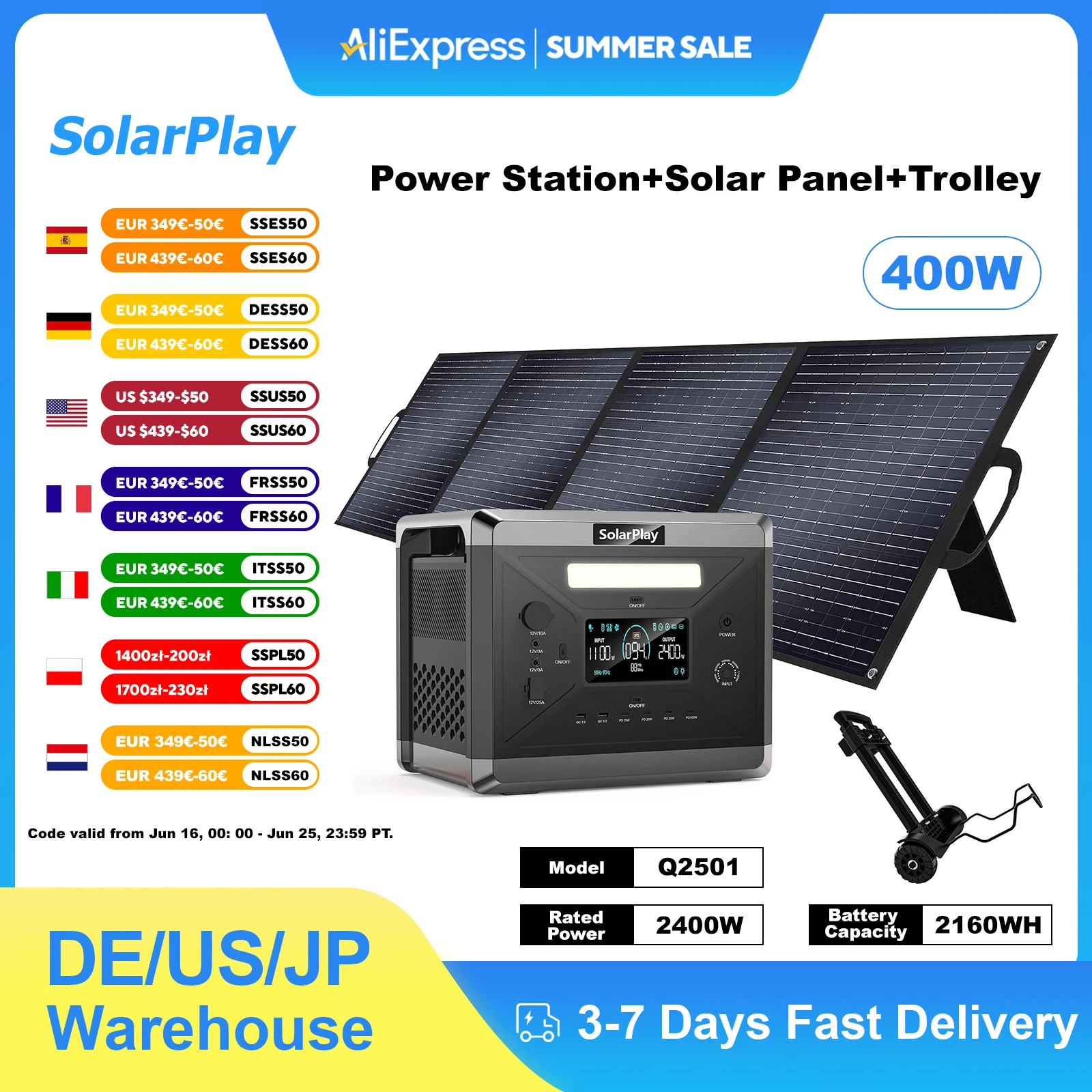 

SOLARPLAY Power Station Q2501 Portable Electric Central Folding Solar Plate Mobile Charger Hand Trolley Adjustable for Family