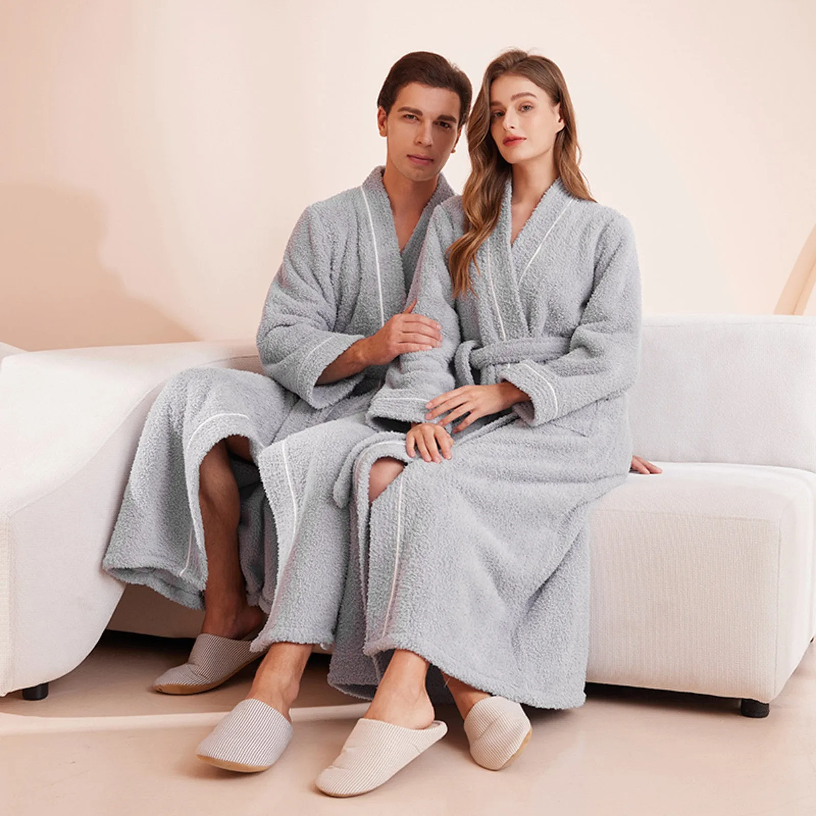 Couples Thick Robe Shower Quick-Drying Bathrobe 2024 Autumn Winter Solid Bathrobe Warm Robe Soft Terry Towel Bathrobe