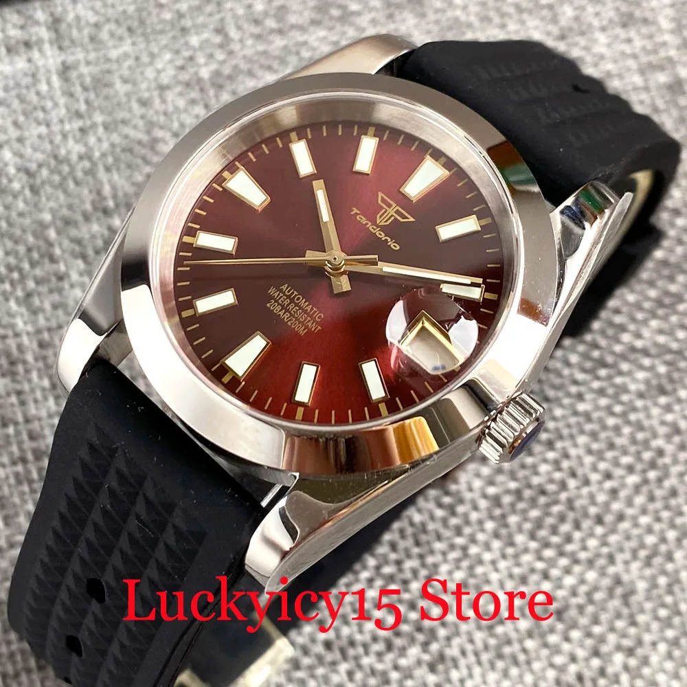 Tandorio 36MM Polished Case 200m Waterproof Green/Brown/Blue Dial Japan NH35A Automatic Men Watch Sapphire Glass Rubber Strap