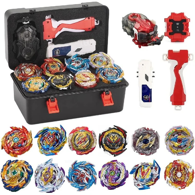 Bey Gyro Toy Set with Portable Box 12 Spinning 2 Two-Way Launcher Metal Fusion Attack Top Game Gift for Children Kids
