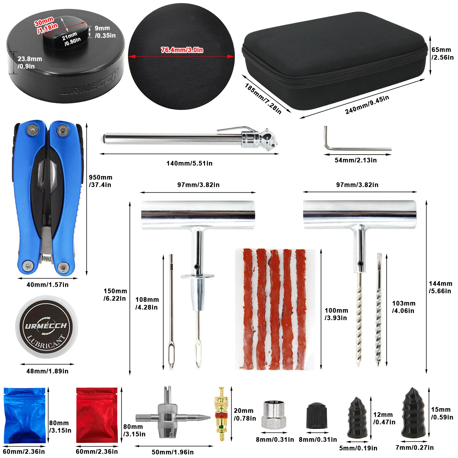 URMECCH Jack Pad & Tire Repair Tool Kit for Porsche 911 964 993 996 997 928 Cayman 718 Boxster, Auto Flat Tire Emergency Punctur