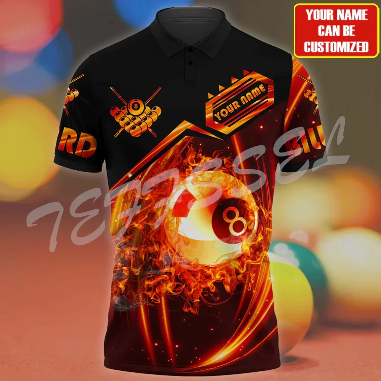 Custom Name Sports Billiards Ball Player Tattoo 3DPrint Summer Vintage Harajuku Polo Shirts Streetwear Short Sleeves T-Shirts 6X