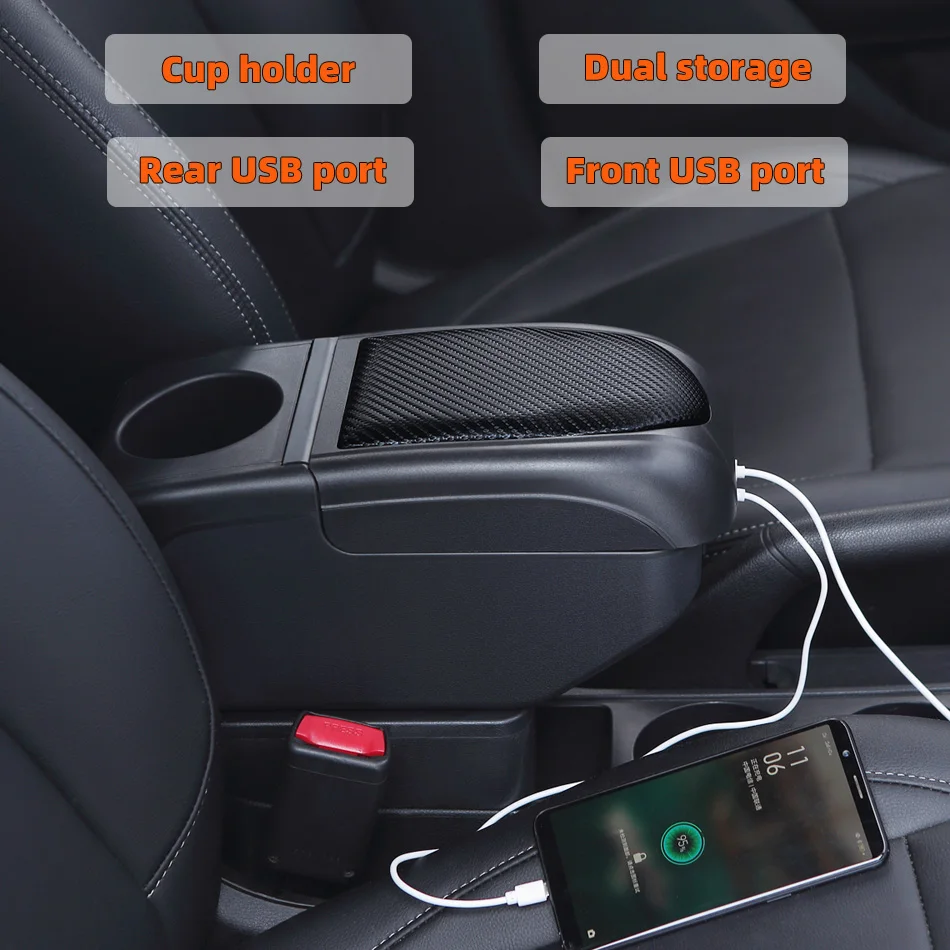 For Dacia Spring Armrest Box For Renault K-ZE Car Armrest box Center Storage Box Internal Retrofit USB Charging Car Accessories