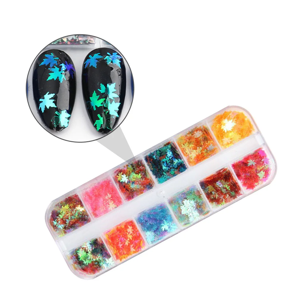 

2 Boxes Manicure Sequin Colored Maple Leaf Glitter Autumn Nails Art Decoration DIY Nail Supplies Party Wedding
