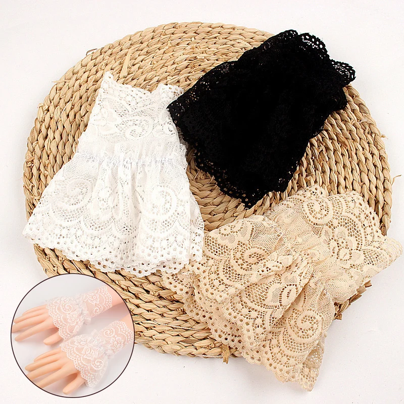 1Pair Gothic Fingerless Glove Sleeves Fashion Women Lace Short Arm Sleeves Wrist Cuffs Bracelets Solid Black White Gloves