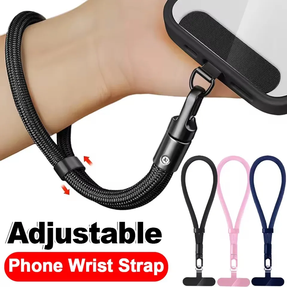 Dragonne de téléphone portable universelle réglable, courte, avec système anti-chute autobloquant, en polyester durable