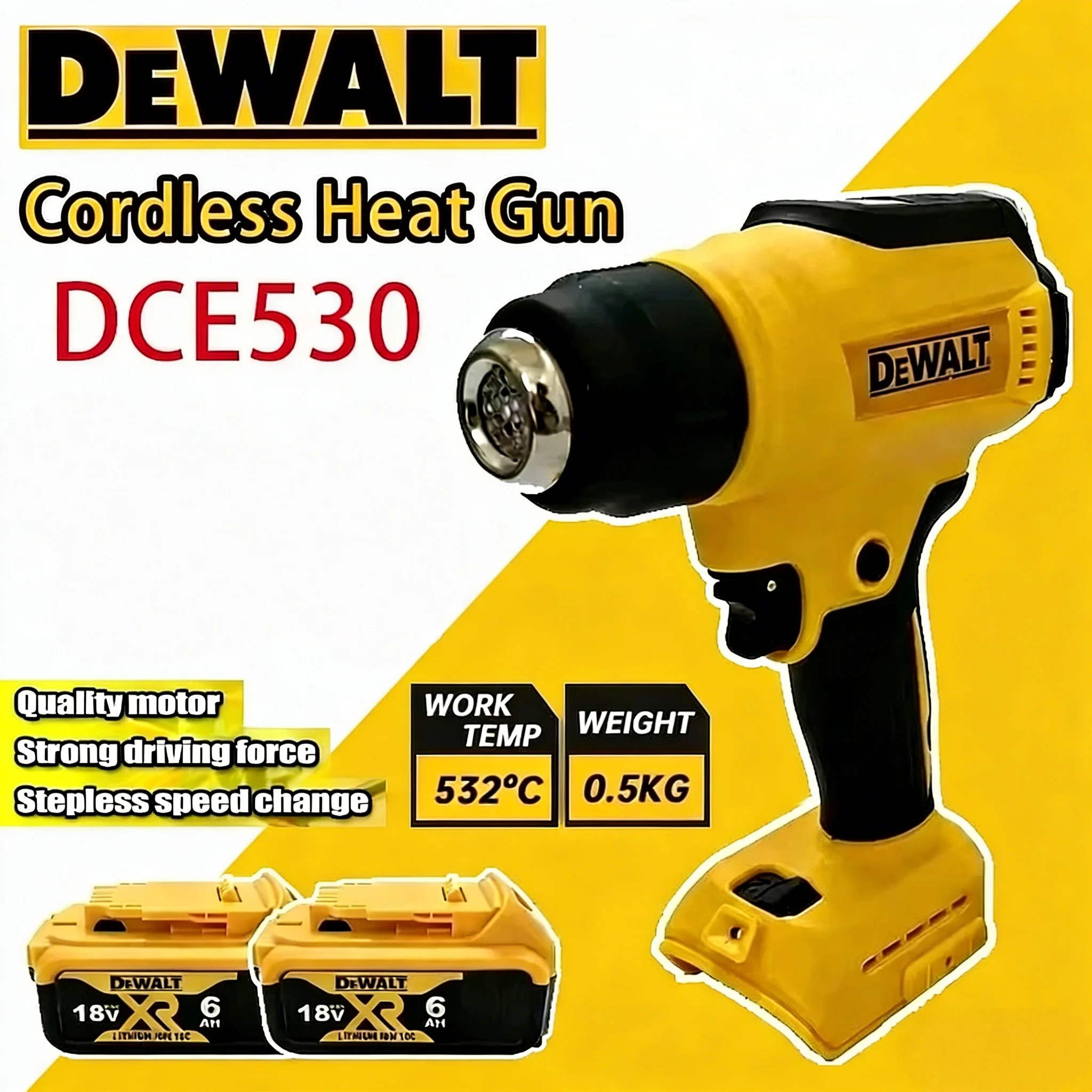 DEWALT DCE530 300W Cordless Heat Gun High Power Thermal Blower for Welding Heat Shrink Wrapping Compatible Tool