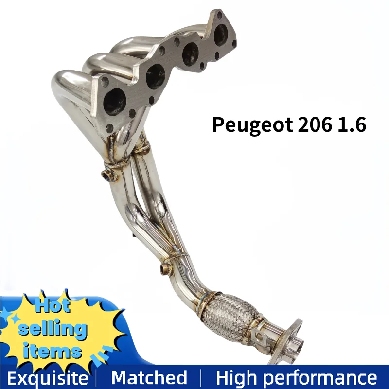 High performance stainless steel downpipe for Peugeot 206 1.6 2006-2016 exhaust manifold race exhaust