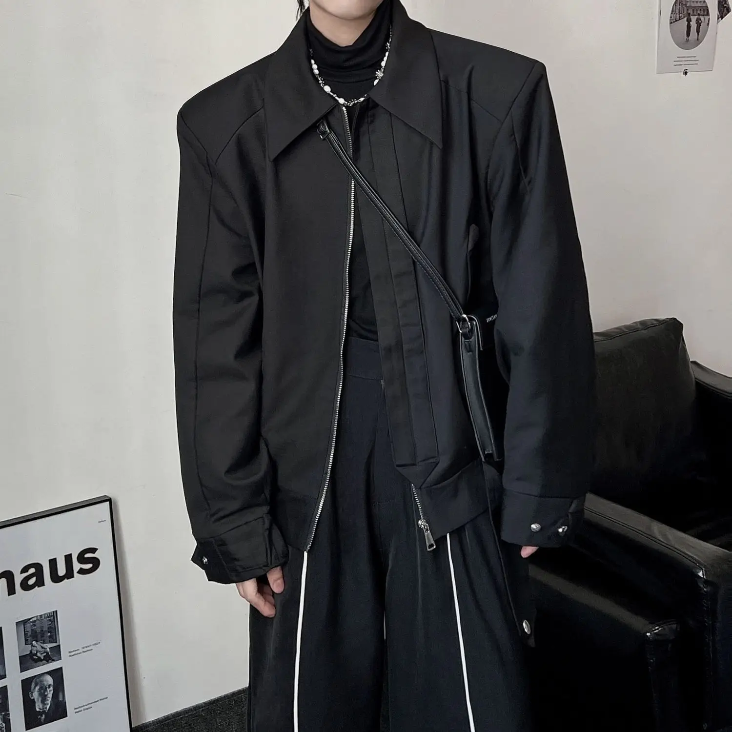 2024 Autumn New Korean Fashion High-end Design Black Jackets for Men Oversized Loose High Street Bomber Jacket Men Coats